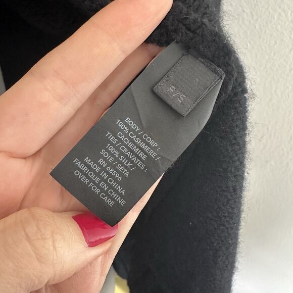 DONNA KARAN Black Label Cashmere Cardigan Silk Front Ties Long Sleeve Pockets - Picture 6 of 10